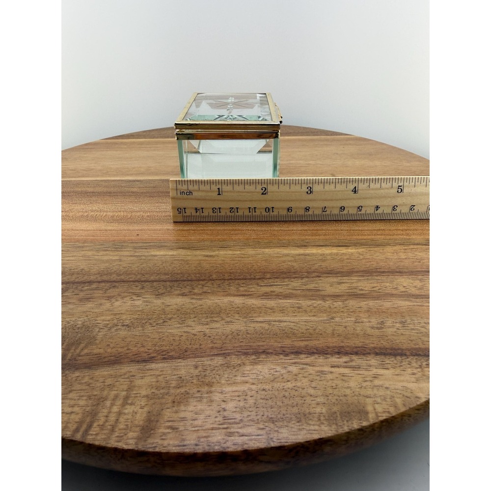 Vintage Beveled Glass Trinket Box Starburst Jewelry Box Brass Trim Pointed Feet - Picture 11 of 17